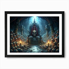 Skull Throne In A Cave Surrounded By Skulls Art Print