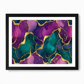 Dark Seamless Pattern Alcohol Ink Golden Texture Blue Green Purple Pink Burgundy Color Luxury 3d 2 Art Print