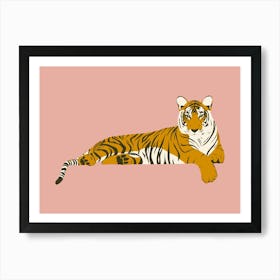 Tiger Relaxing - Pink Art Print