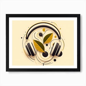 Abstract of Headphones on yellow background Art Print