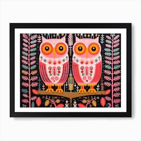 Owl 2 Folk Style Animal Illustration Art Print