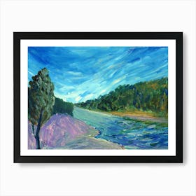 Riverflow - landscape blue green teal nature river water sky Anton Maliar impressionism painting Art Print