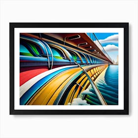 Abstract Painting Of A Train On A Bridge Art Print