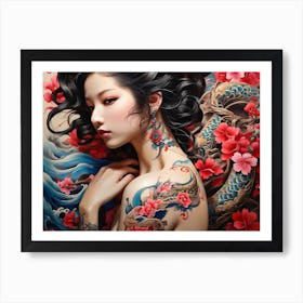 Asian Girl With Dragon Tattoo Art Print