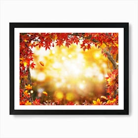 Autumn Themed Frame Showcasing An Explosion Of Vibrant Foliage Hues Ranging From Deep Reds To Warm Art Print