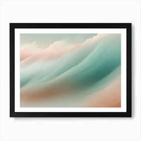 Abstract, Flowing, Pastel Colored Waves In Shades Of Green, Pink, And White Art Print