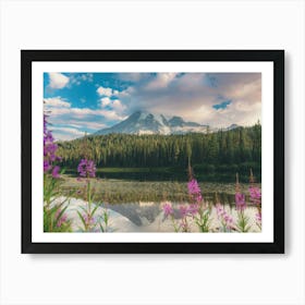 Mount Rainier Reflection Lake Flowers Art Print