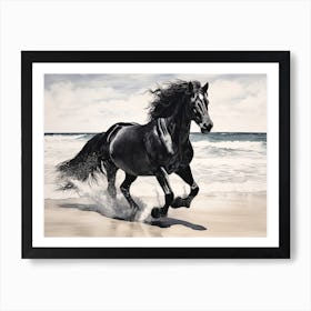 A Horse Oil Painting In Flamenco Beach, Puerto Rico, Landscape 3 Art Print