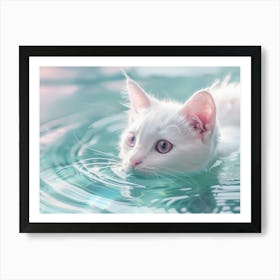 White Cat In Water Art Print