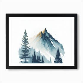 Mountain And Forest In Minimalist Watercolor Horizontal Composition 88 Art Print