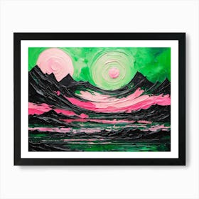 'Sunrise Abstract Landscape Pink Green Painting Art Print