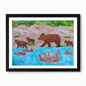 Mama Bear and Cubs Art Print