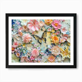 Paper Flowers And Butterflies Art Print