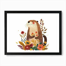 Little Floral Otter 3 Art Print