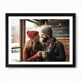 Couple Drinking Coffee In A Cafe Art Print