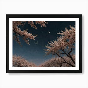 Cherry Blossoms Under Moonlight Art Print