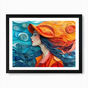 Paper Quilling Woman with Retro Hat Art Print