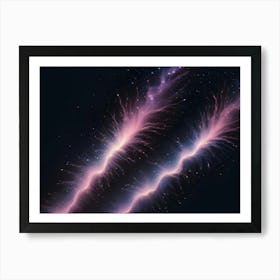 Abstract, Cosmic Background Of Two Swirling, Glowing Structures Resembling Galaxies Or Nebulae Against A Dark Background Art Print