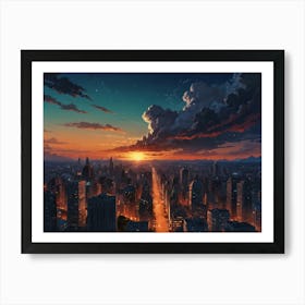 Cityscape At Sunset Art Print