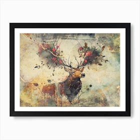 Deer Stag Art Illustration In A Photomontage Style 10 Art Print