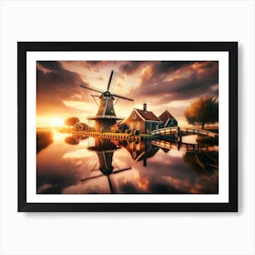 Sunset Over A Windmill Art Print