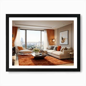 An Elegant Living Room In The Heart Of Autumn Brimming With Fine Furniture A Comfortably Plush Sof (7) Art Print