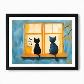 Cats In Window 2 Art Print