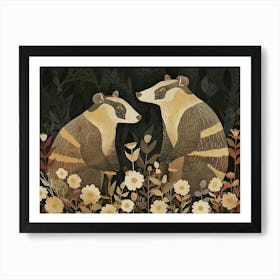 Floral Animal Illustration Badger 1 Art Print