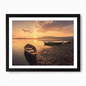 Sunset By The Boat Art Print