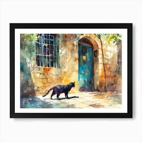 Tel Aviv, Israel   Cat In Street Art Watercolour Painting 2 Art Print