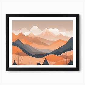 Misty mountains horizontal background in orange tone 28 Art Print