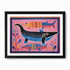 Blue Whale Folk Style Animal Illustration Art Print