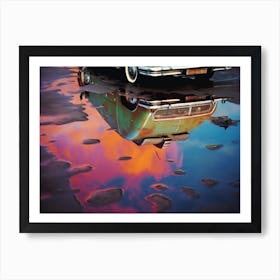 Vintage Alien Car Reflection In A Pink Puddle Art Print