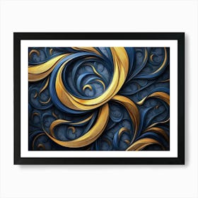 Golden And Dark Blue 3d Modern 2 Art Print