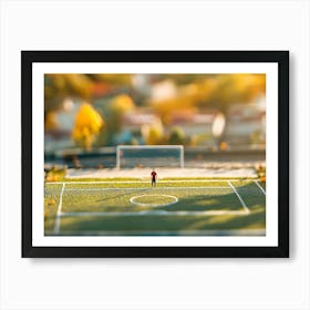 Miniature Soccer Player Standing On The Soccer Field Art Print