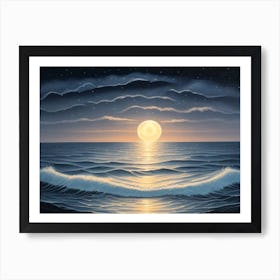 Full Moon Over The Ocean Art Print