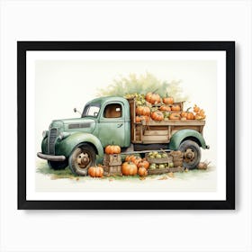 Old truck carrying pumpkins - Halloween theme Art Print