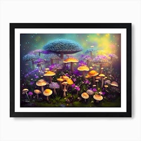 Neon Mushrooms In The Forest Art Print by 1xMerch - Fy