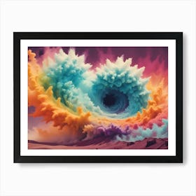 A Swirling Vortex Of Colorful Smoke And Clouds Over A Desert Landscape Art Print