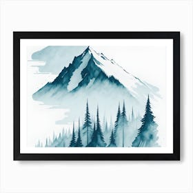 Mountain And Forest In Minimalist Watercolor Horizontal Composition 372 Art Print