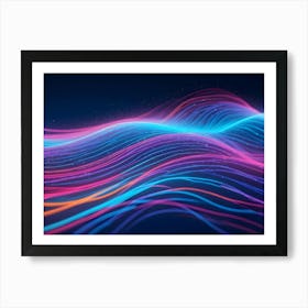 Abstract Image Of Colorful, Glowing Lines Forming A Wave Like Pattern In A Dark Background Art Print