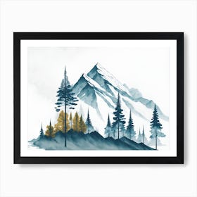 Mountain And Forest In Minimalist Watercolor Horizontal Composition 296 Art Print