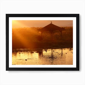 Sunset Over A Lake, Myanmar Art Print