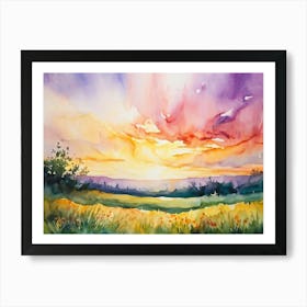 Abstract Watercolor Painting Capturing The Essence Of A Spring Sunrise In Nature Glowing With Brigh 2 1 Art Print