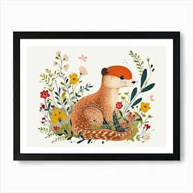 Little Floral Ferret 1 Art Print