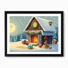 Christmas House In The Snow Art Print