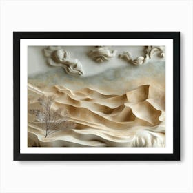 3d Relief Featuring Abstract Representations Of A Desert Landscape With Textured Sand Dunes And Sparse 1 Art Print