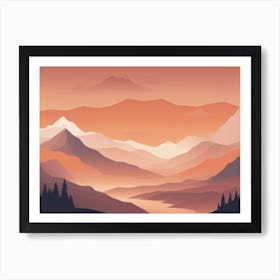 Misty mountains horizontal background in orange tone 150 Art Print