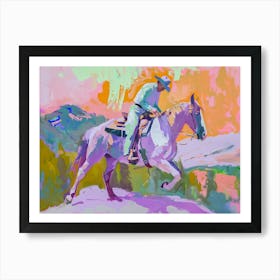 Neon Cowboy In Rocky Mountains 4 Painting Art Print