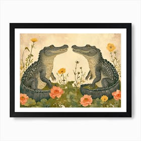 Floral Animal Illustration Crocodile 4 Art Print